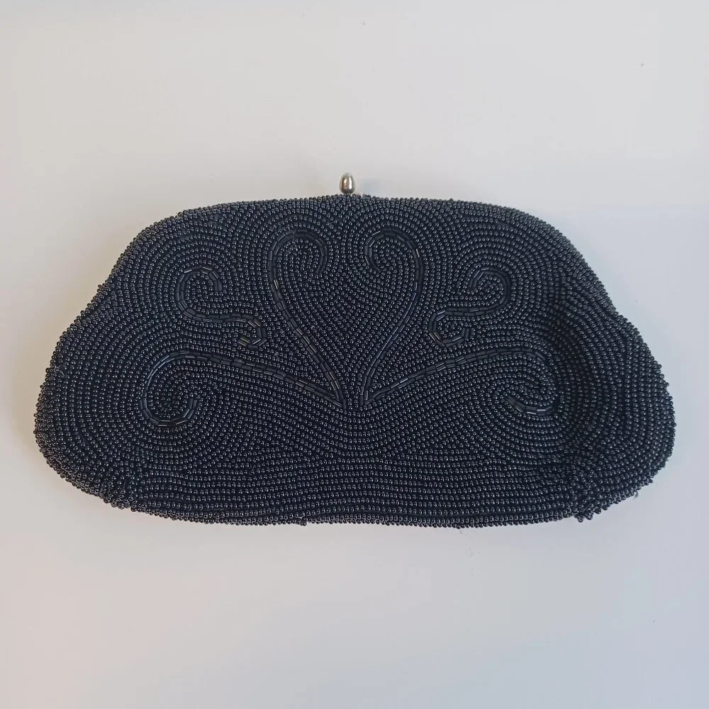 Vintage Black‎ Beaded Evening Bag By Debbie